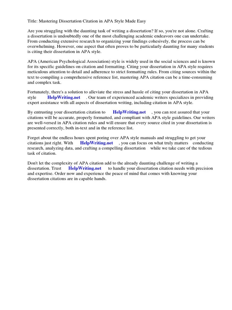 Citing Dissertation Apa Style | PDF | Apa Style | Citation