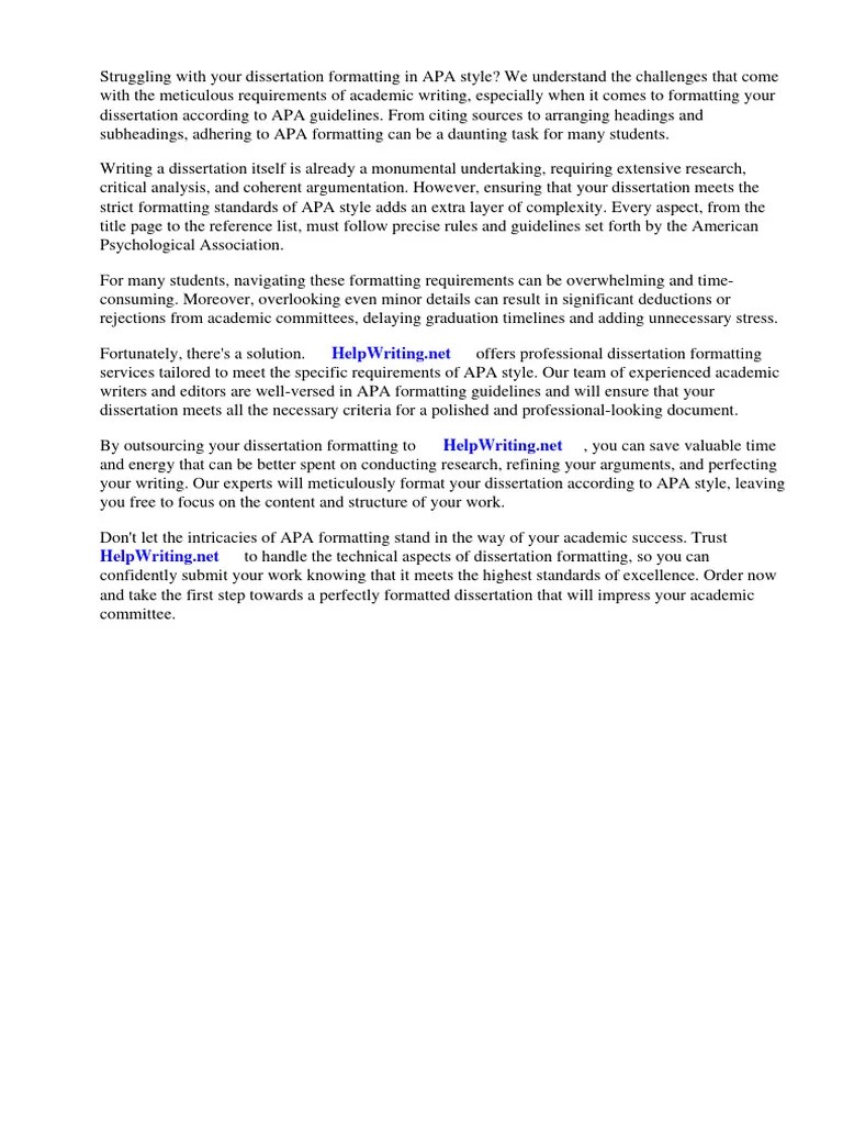 Dissertation Formatting Apa | PDF | Apa Style | Thesis