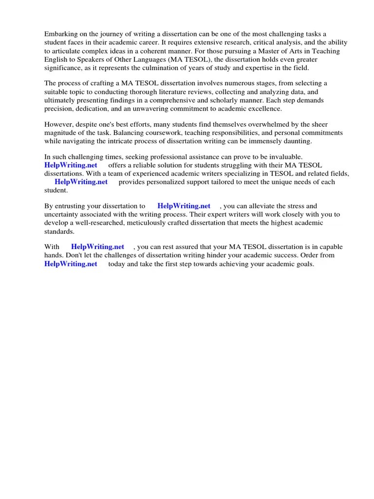 Ma Tesol Dissertation Examples | PDF | English As A Second Or Foreign ...