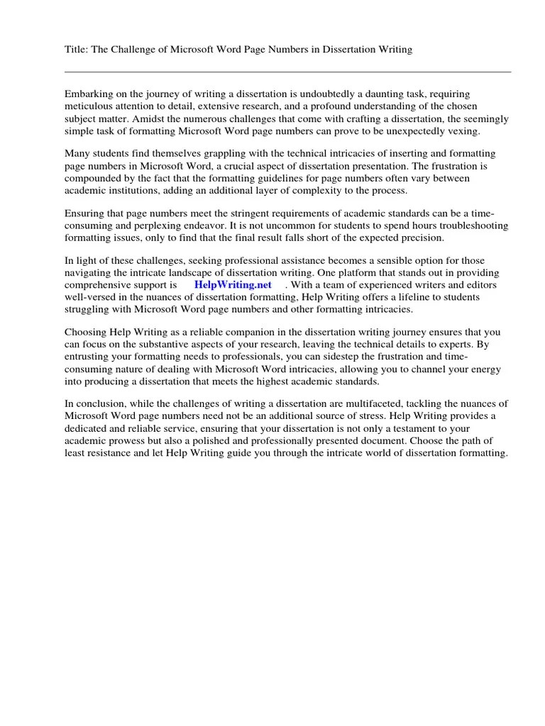 Microsoft Word Page Numbers Dissertation | Download Free PDF | Thesis ...