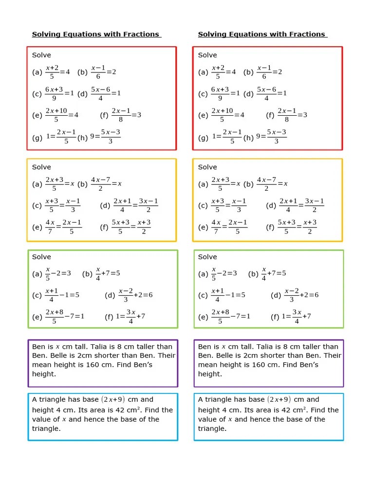 Solving Equations With Fractions Practice Strips | Download Free PDF ...