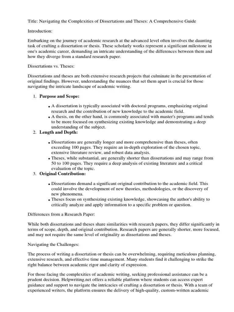 Differences Between Dissertation And Thesis And Explain How They Differ ...