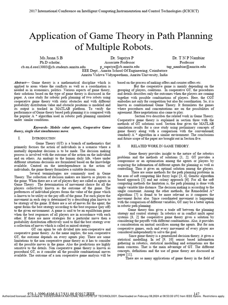 Application_of_game_theory_in_path_planning_of_multiple_robots | PDF | Game Theory ...