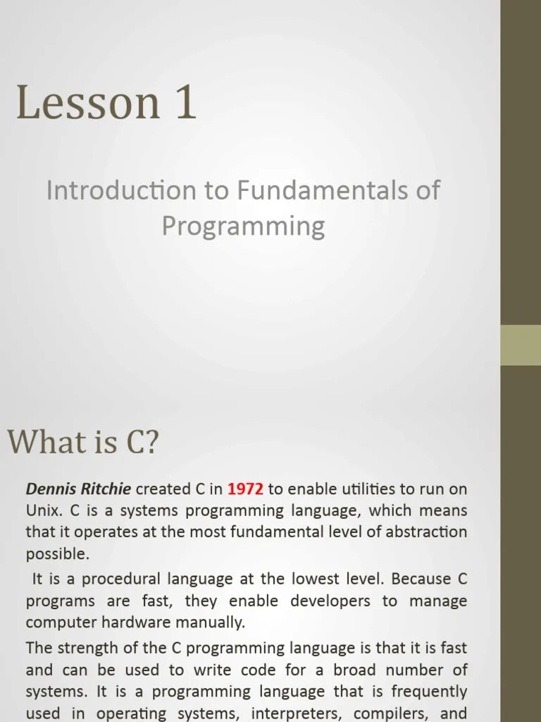 Lesson 1-Introduction To Fundamentals Of Programming | PDF | C++ | C ...