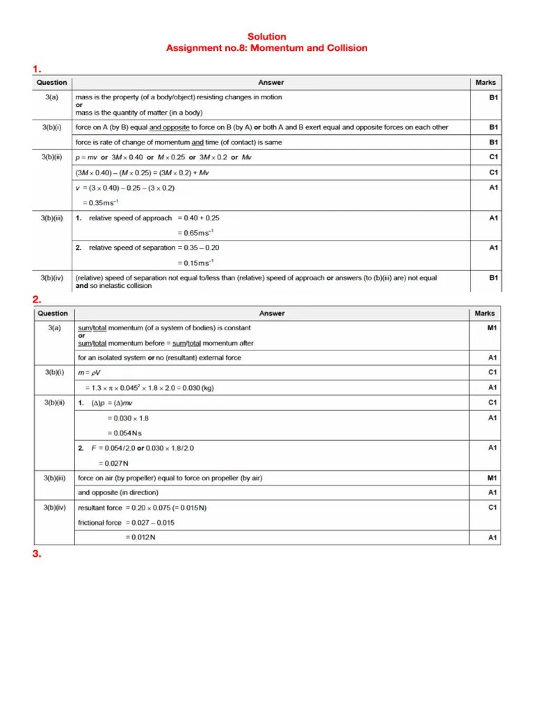 Solution-Assignment No.8 Momentum And Collision | PDF