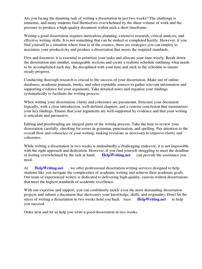 How To Write A Good Dissertation In 2 Weeks | PDF | Thesis | Methodology