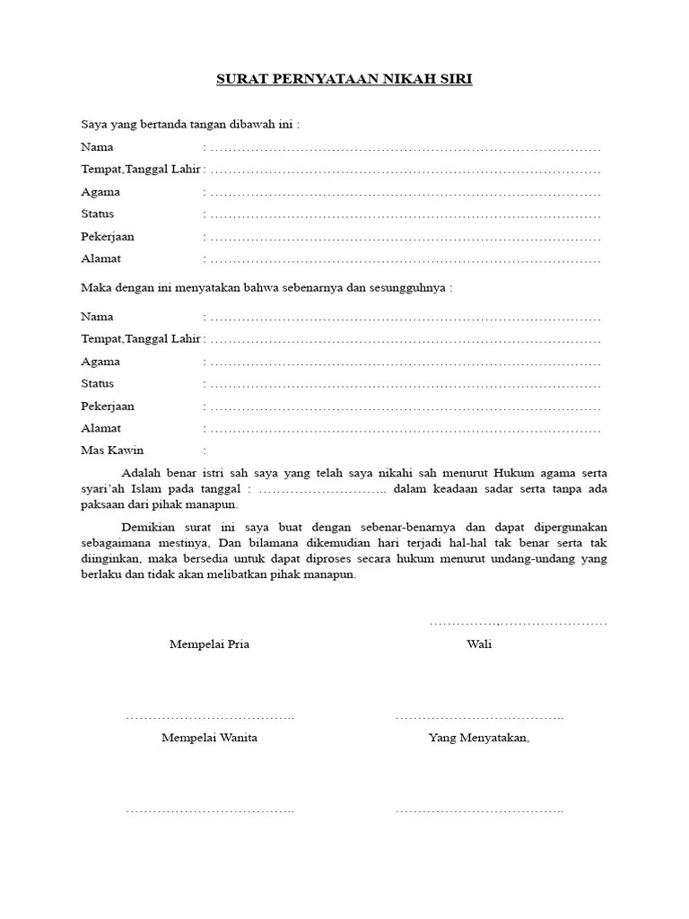 SURAT PERNYATAAN NIKAH SIRI | PDF