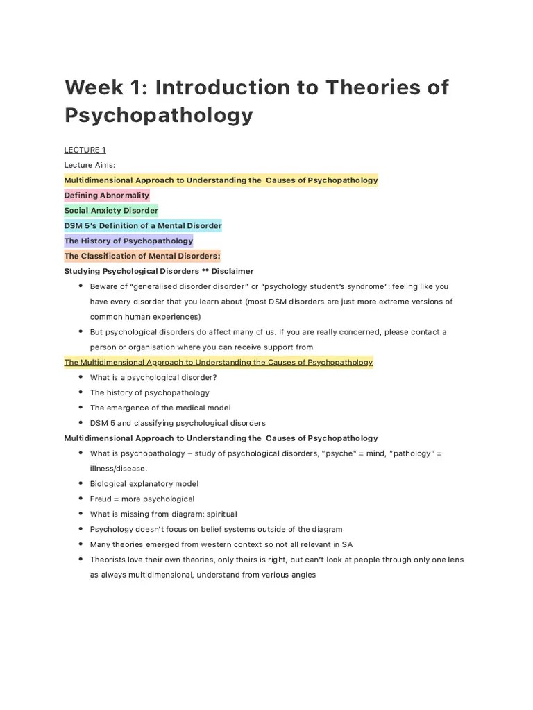 Week 1 Introduction To Theories Of Psychopathology | PDF | Attachment ...