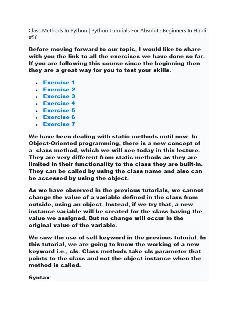 39.class Methods In Python Python | PDF | Method (Computer Programming ...