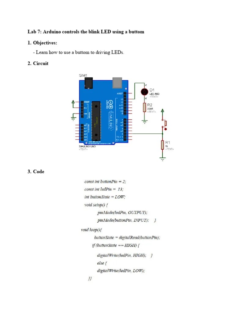 Lab 7 - Arduino Controls The LEDs Using A Buttom | PDF