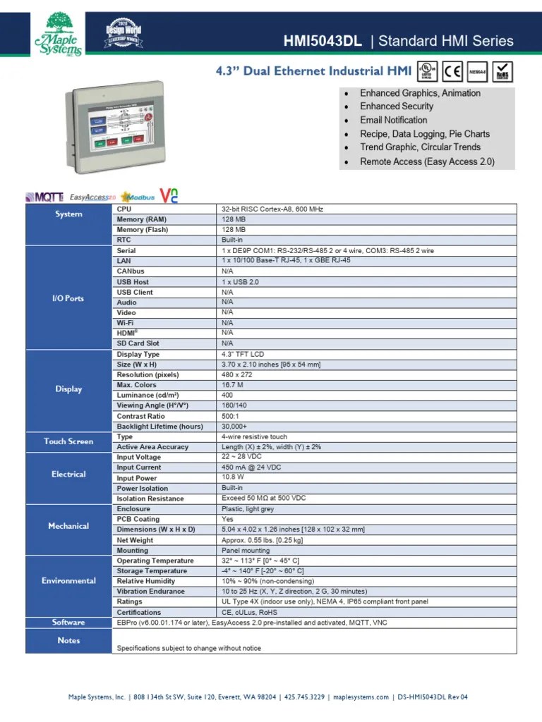 Ds Hmi5043dl | PDF | Programmable Logic Controller | User Interface