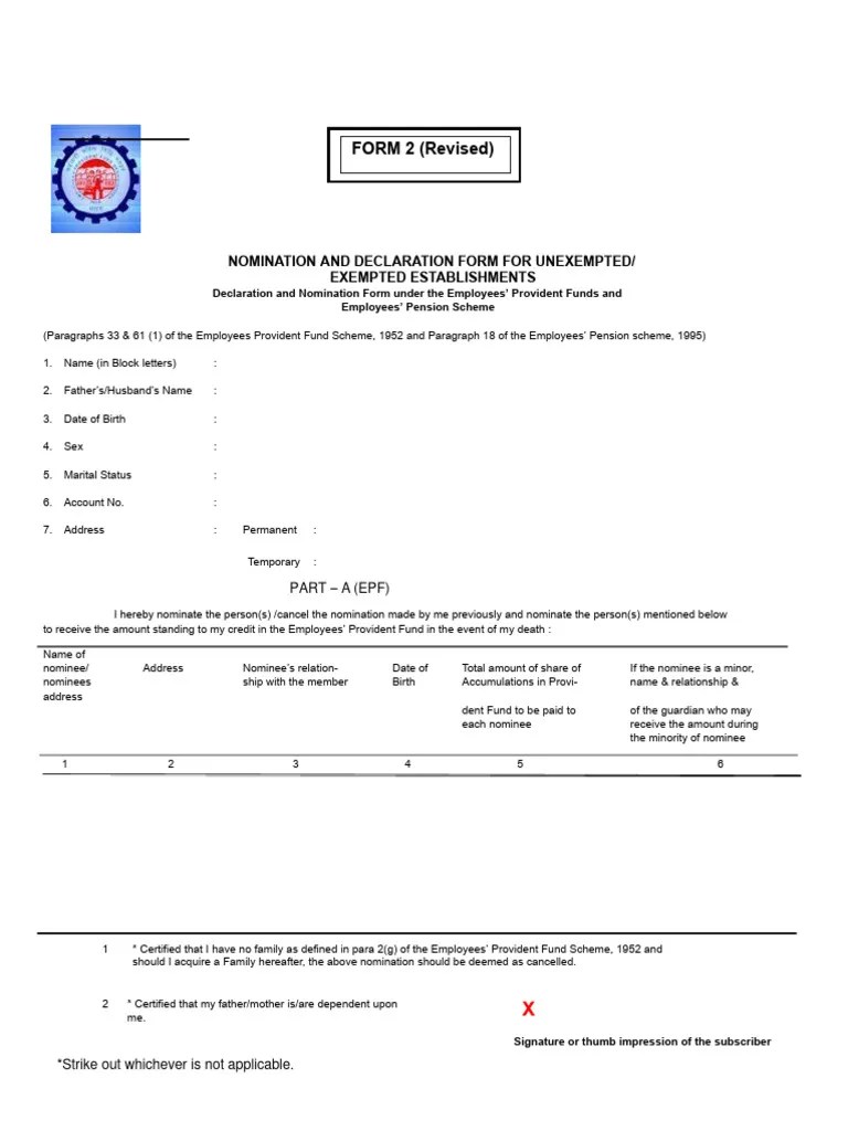 Form 2 - PF - Nomination & Declaration Form | PDF | Government