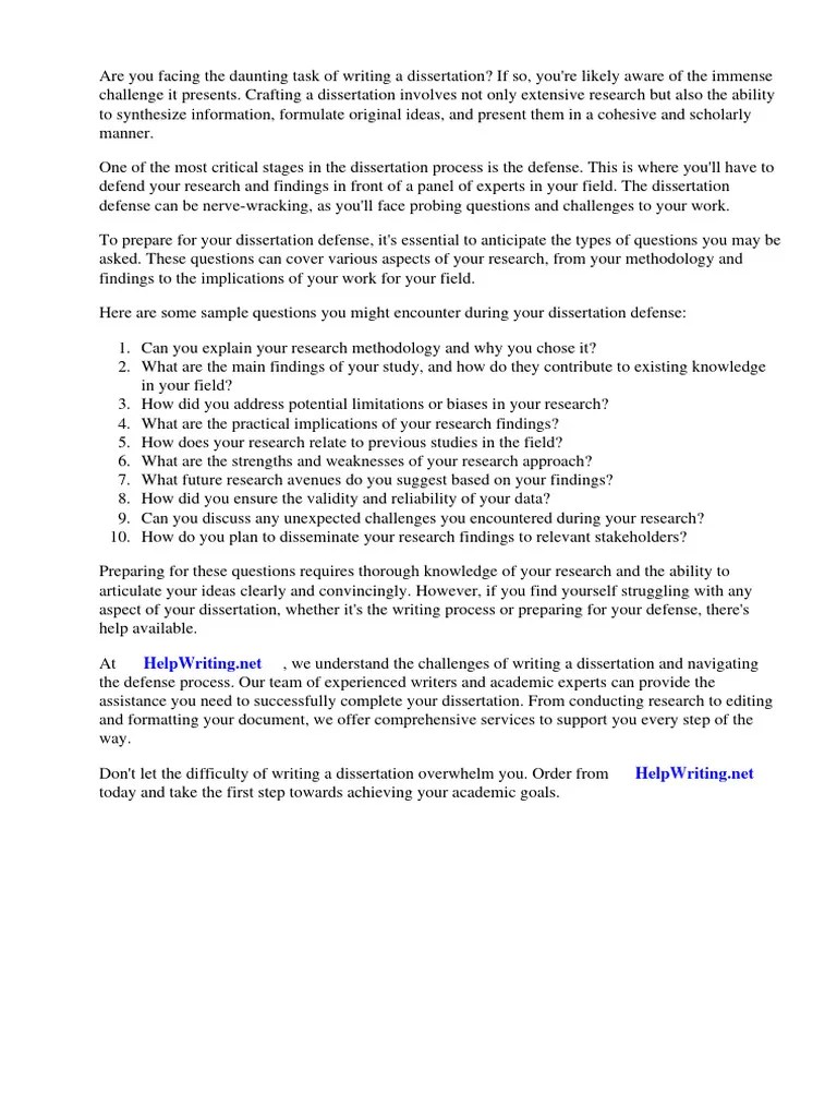 Sample Questions Dissertation Defense | PDF | Thesis | Methodology