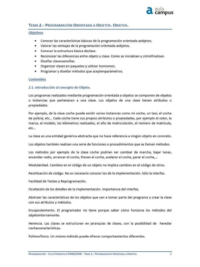 Teoría+Tema+2 +Programación+Orientada+a+Objetos +objetos | PDF | Objeto ...