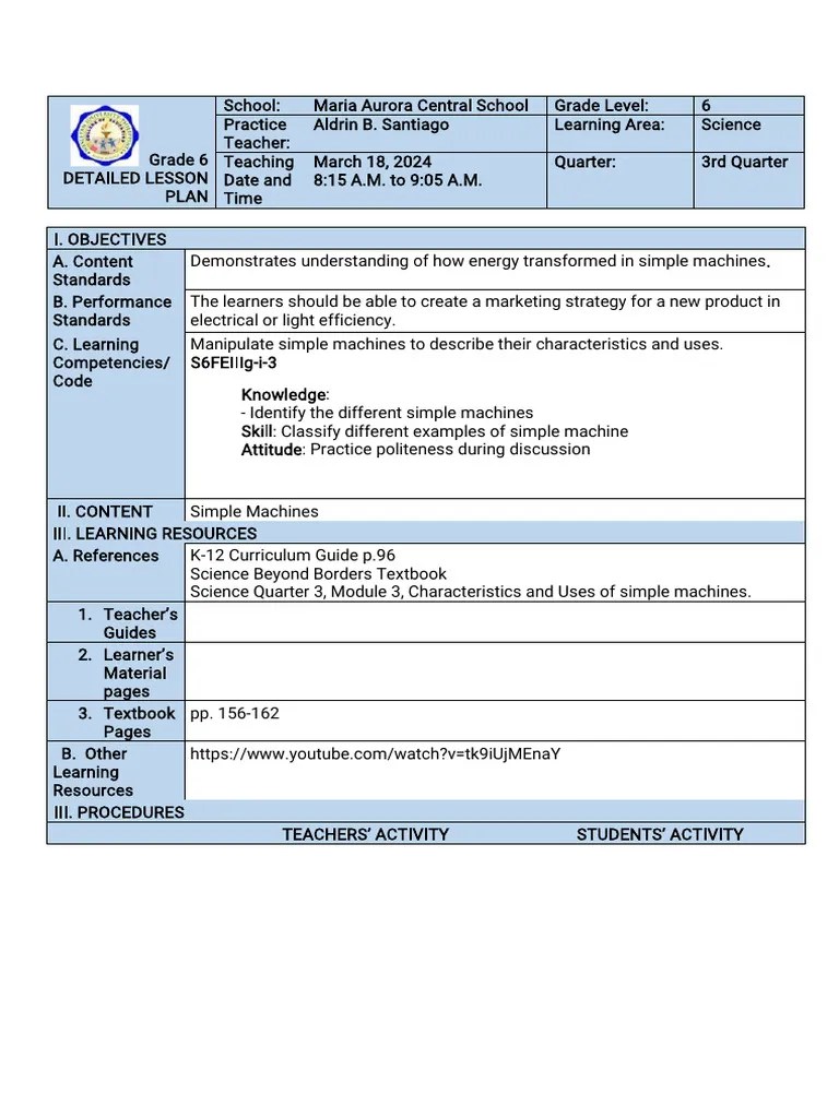 SCIENCE 6-DETAILED Quarter 3 Week 7 Simple Machines | PDF | Machines | Learning