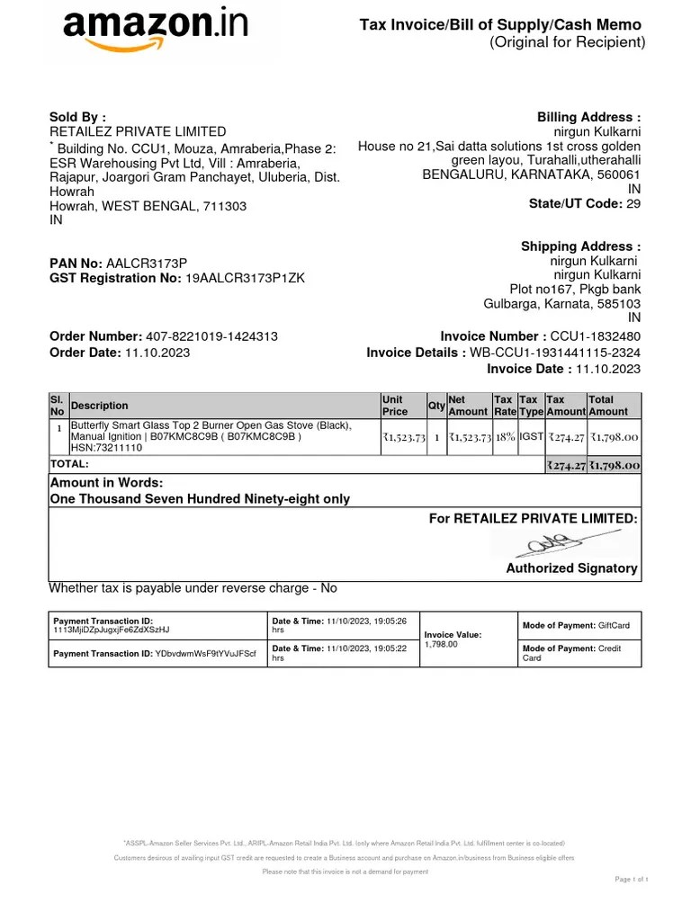 Amazon Invoice | PDF | Invoice | Payments