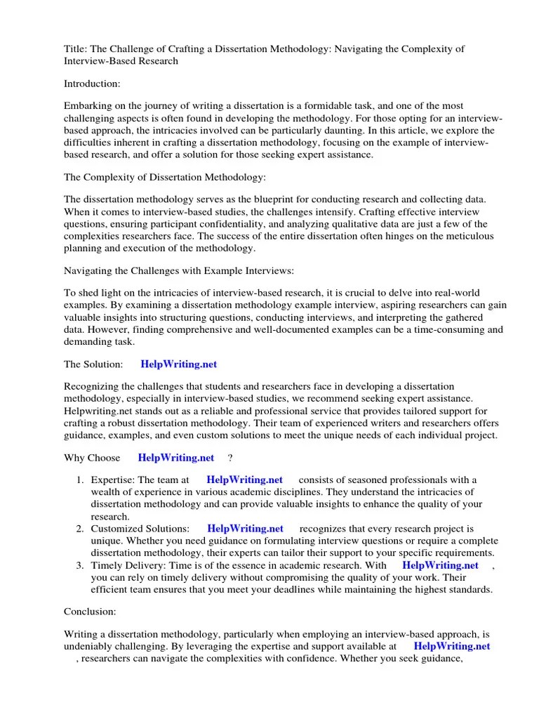 Dissertation Methodology Example Interview | Download Free PDF ...