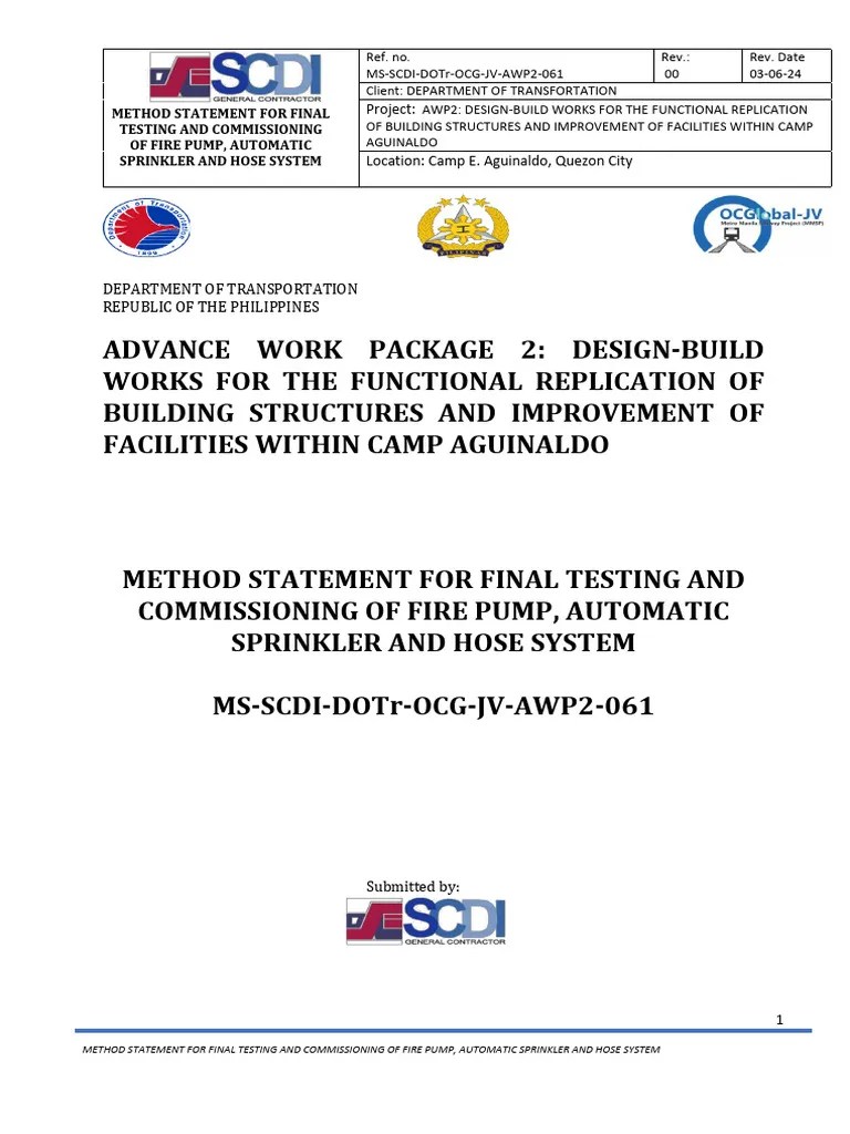 Method Statement Testing And Commissioning For Fire Pump | PDF | Fire Sprinkler System | Valve