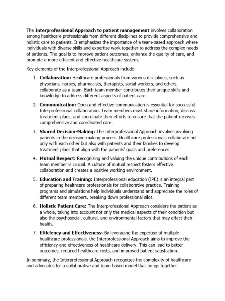 The Interprofessional Approach To Patient Management | PDF | Health Care | Health Professional