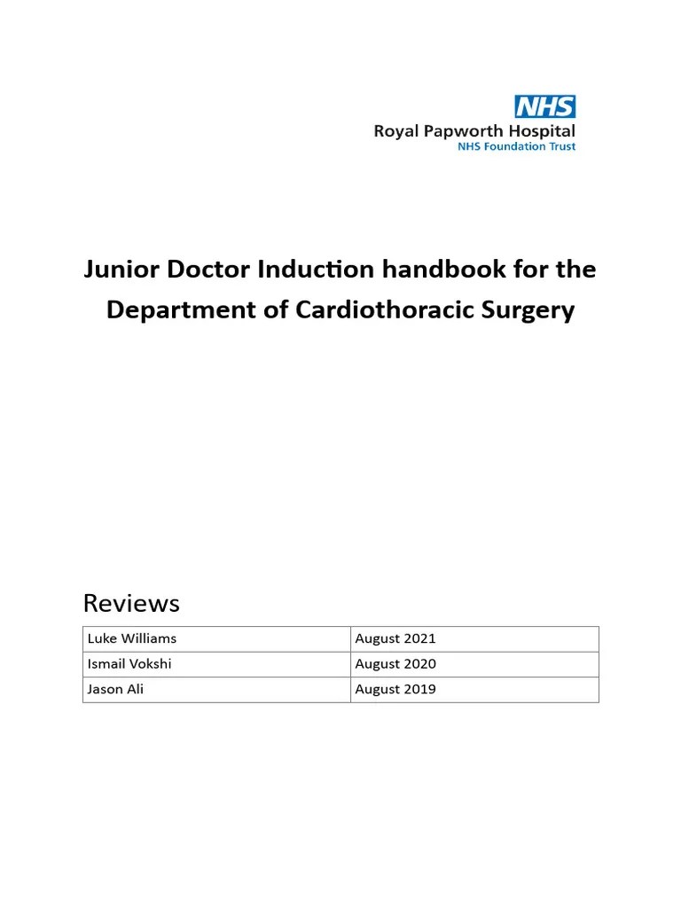 Surgical Junior Doctor Handbook | Download Free PDF | Cardiothoracic Surgery | Surgery
