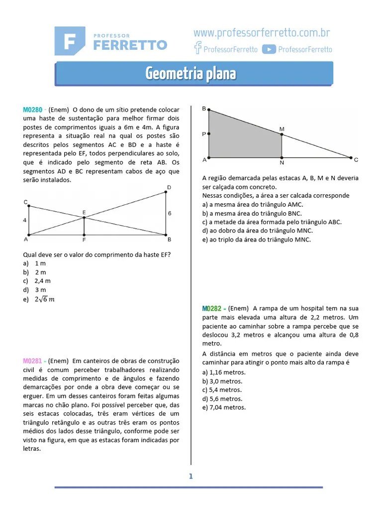 Geometria Plana - Questões | PDF | Triângulo | Geometria Euclidiana