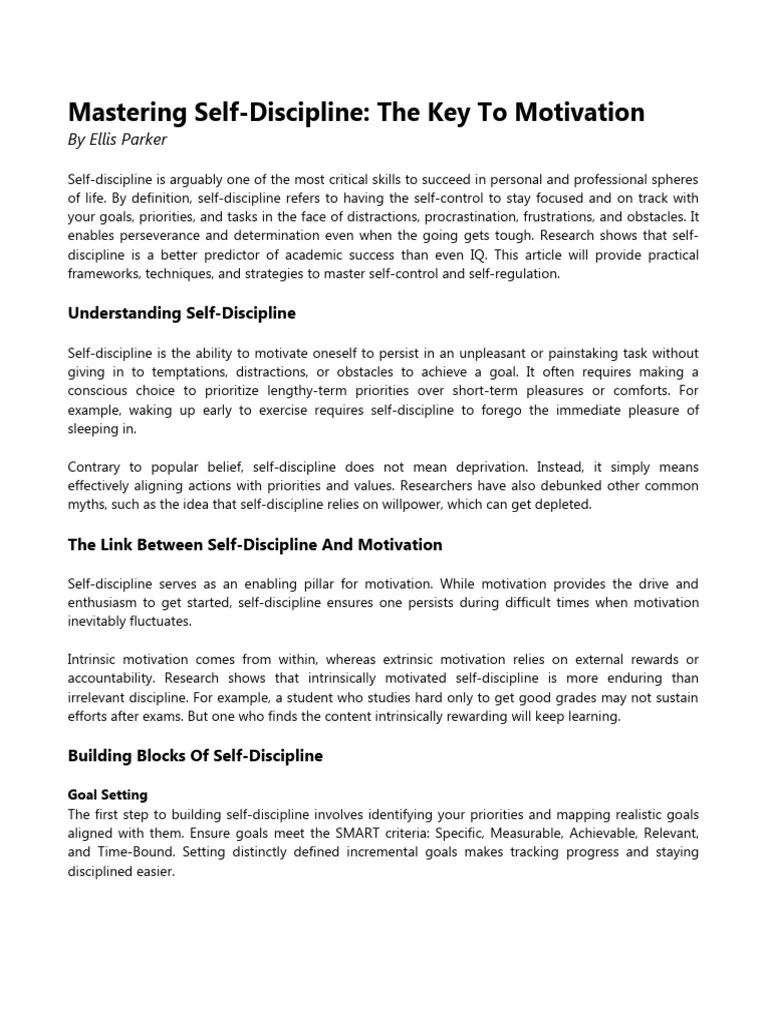 Mastering Self Discipline | Download Free PDF | Disciplines | Motivational