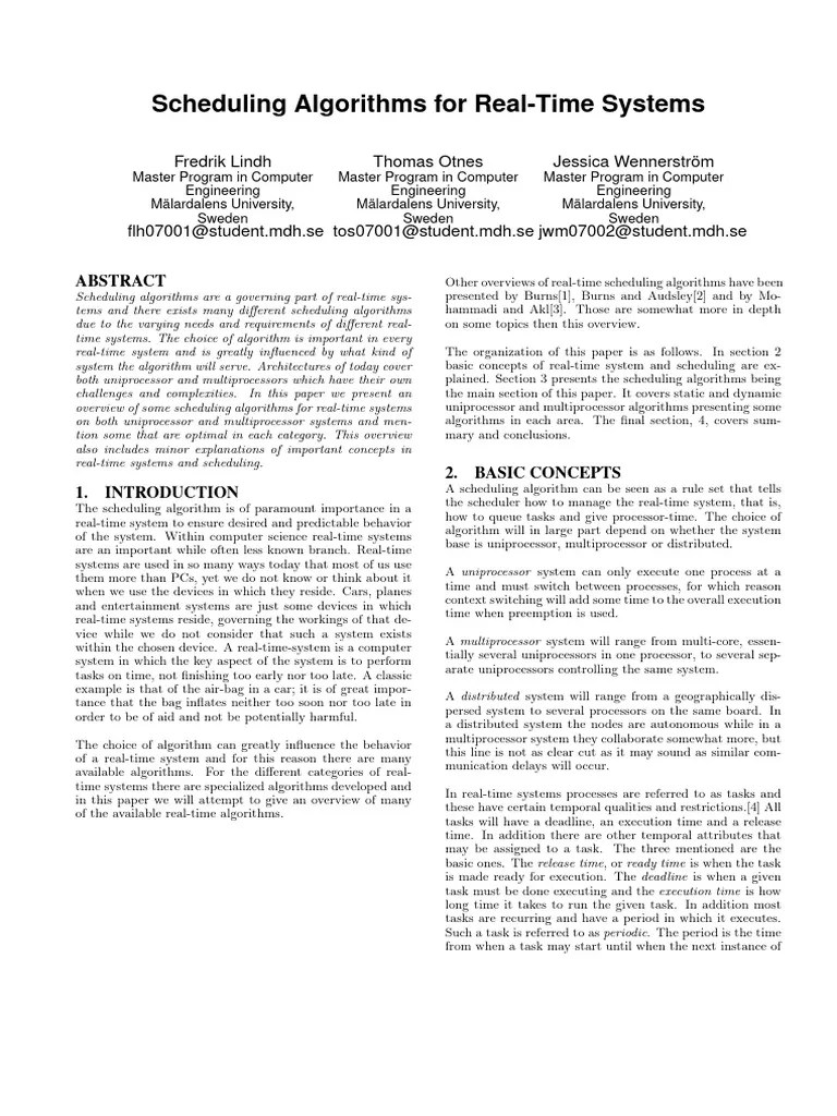 Real Time System Scheduling Pdf Scheduling Computing Real Time