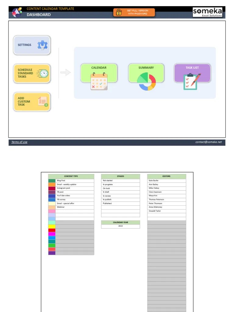 Content Calendar Template Someka Excel V2 Free Version | PDF ...