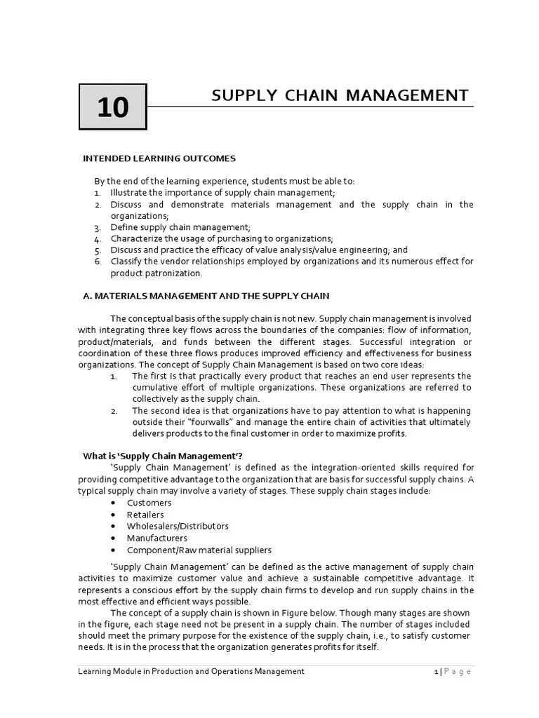 Chapter 10 Supply Chain Management | PDF | Supply Chain Management | Supply Chain