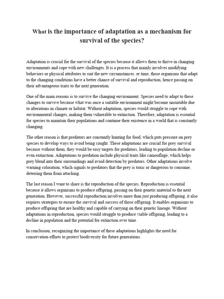 What Is The Importance Of Adaptation For Survival Of Species | PDF