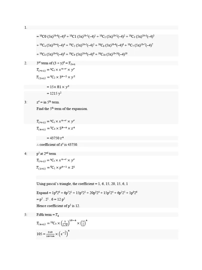 Revision - Binomial Ans | PDF | Combinatorics | Recreational Mathematics
