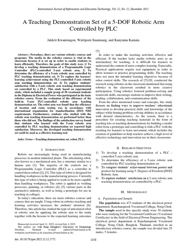 A Teaching Demonstration Set Of A 5DOF Robotic Arm Controlled By ...