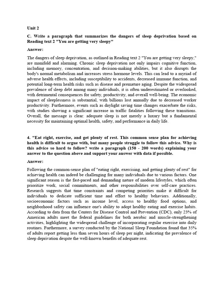 Unit 2 | PDF | Sleep Deprivation | Sleep