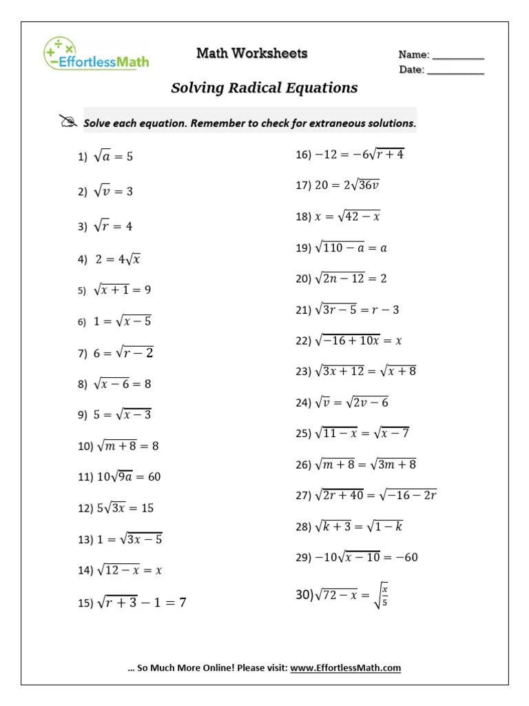 Solving Radical Equations | PDF | Equations | Mathematical Objects
