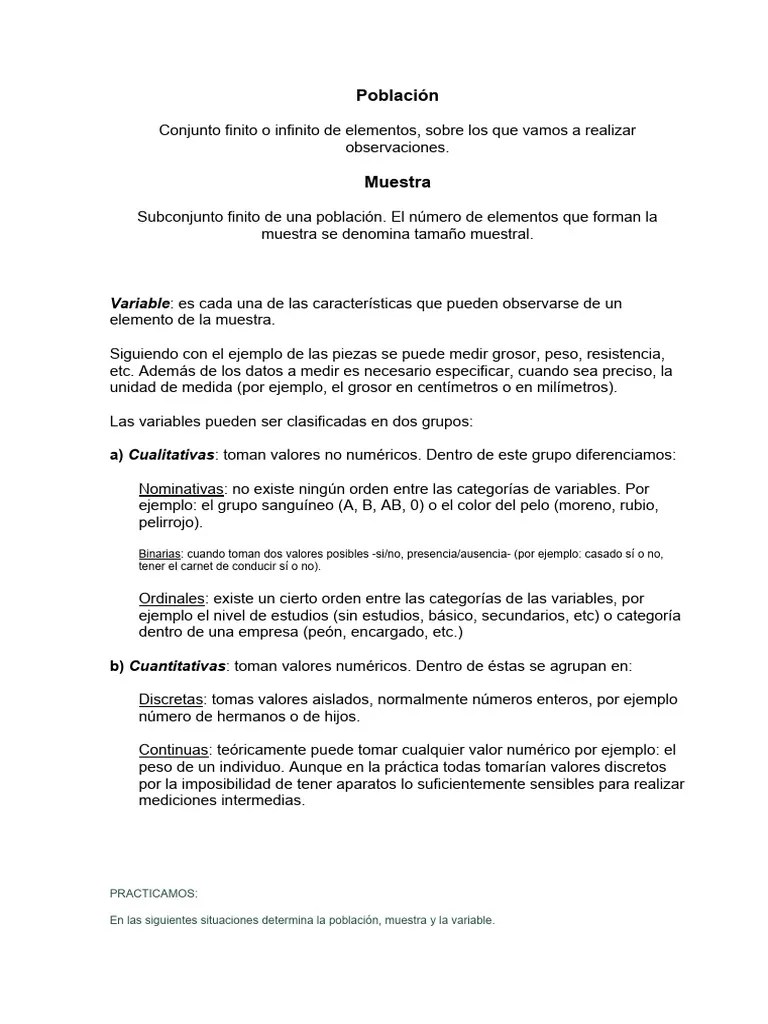 Población Y Muestra | PDF | Muestreo (Estadísticas) | Tornillo