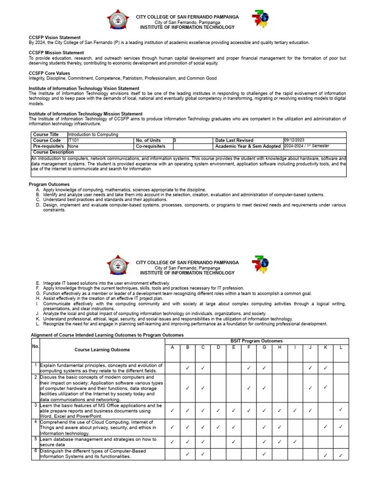 2022curr - IT101 - Introduction To Computing Syllabus | PDF | Computing ...