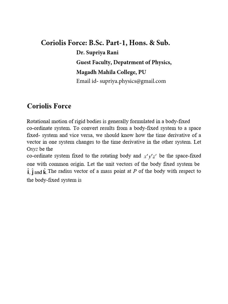 Coriolis-Force Derivation | PDF | Force | Acceleration