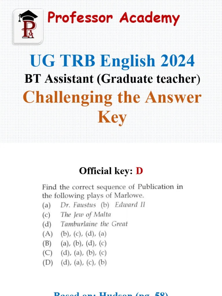 UG TRB English 2024 Answer Key Challenge | PDF