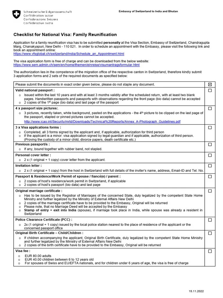 D Checklist - Family - Reunification EN 2 | PDF | Travel Visa | Passport