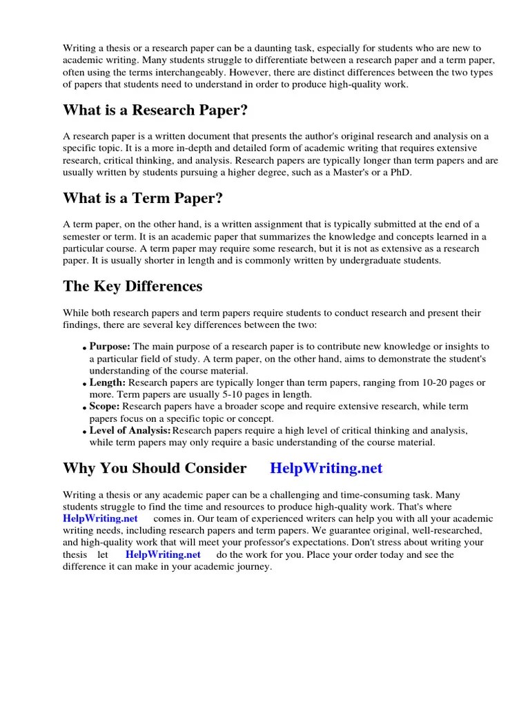 Difference Between Research Paper And Term Paper | PDF | Thesis ...