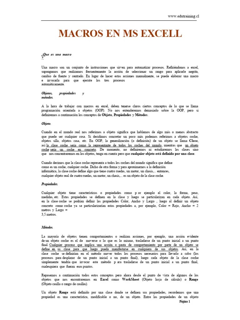 Manual Macros Excel Con Visual Basic | PDF | Objeto (informática) | Básico