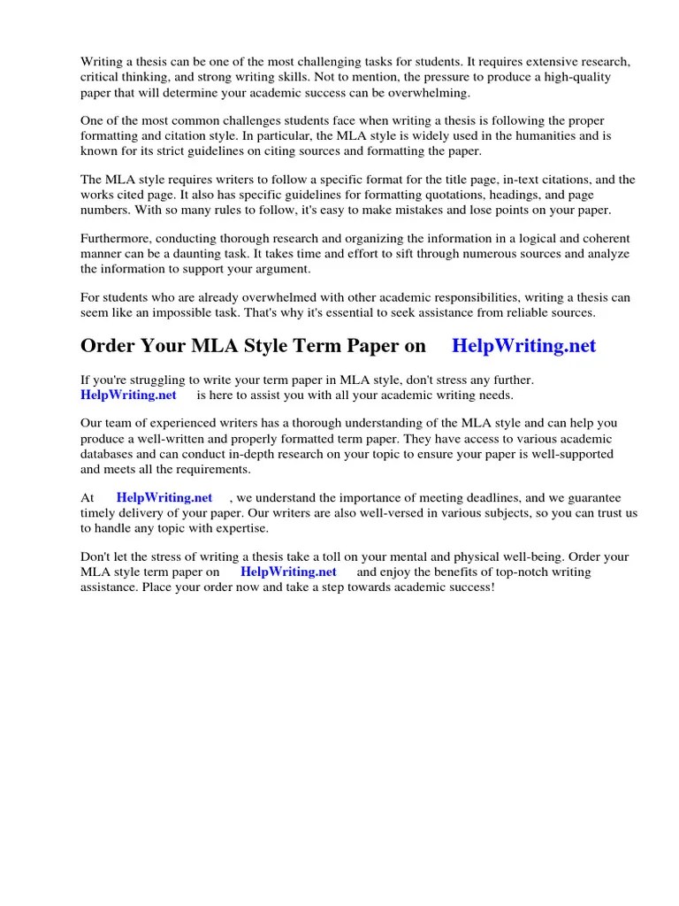 Term Paper Mla Style | PDF | Citation | Academic Publishing