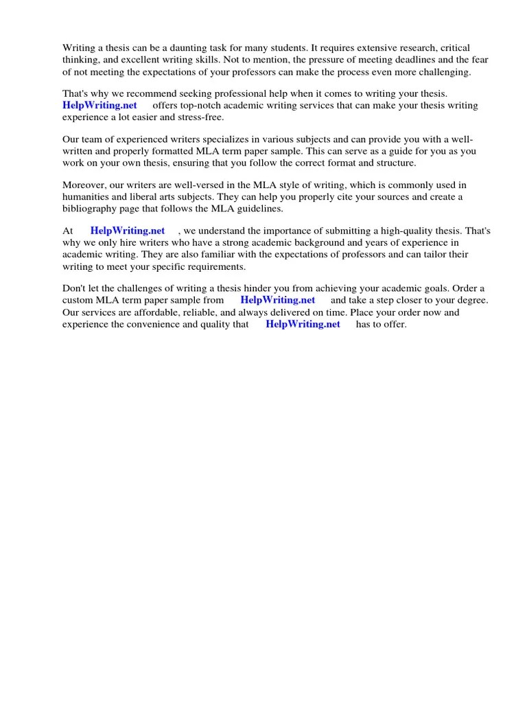 Mla Term Paper Sample | PDF | Citation | Thesis