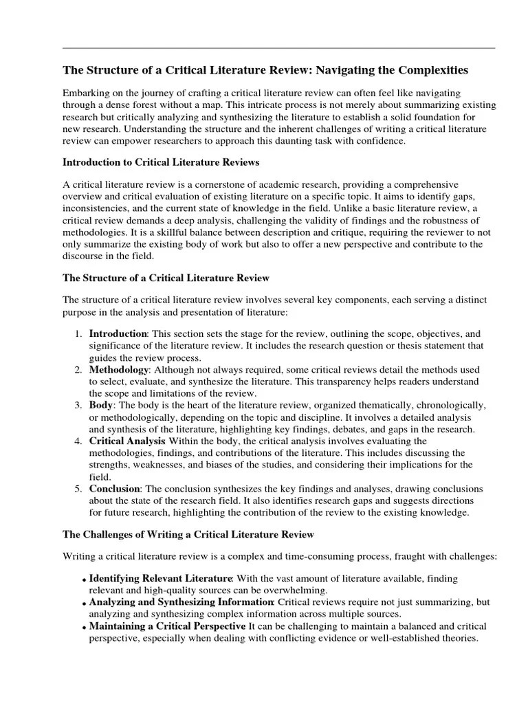 Structure Of Critical Literature Review | PDF | Literature Review ...