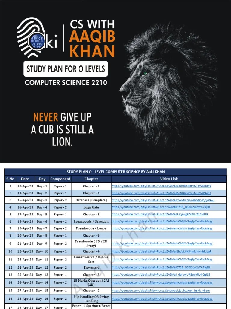 O Level Computer Science Study Plan By Aaqib Khan | Download Free PDF ...