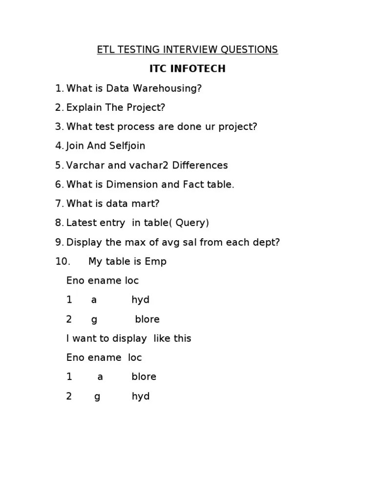 Etl Testing Interview Questions | PDF | Areas Of Computer Science ...