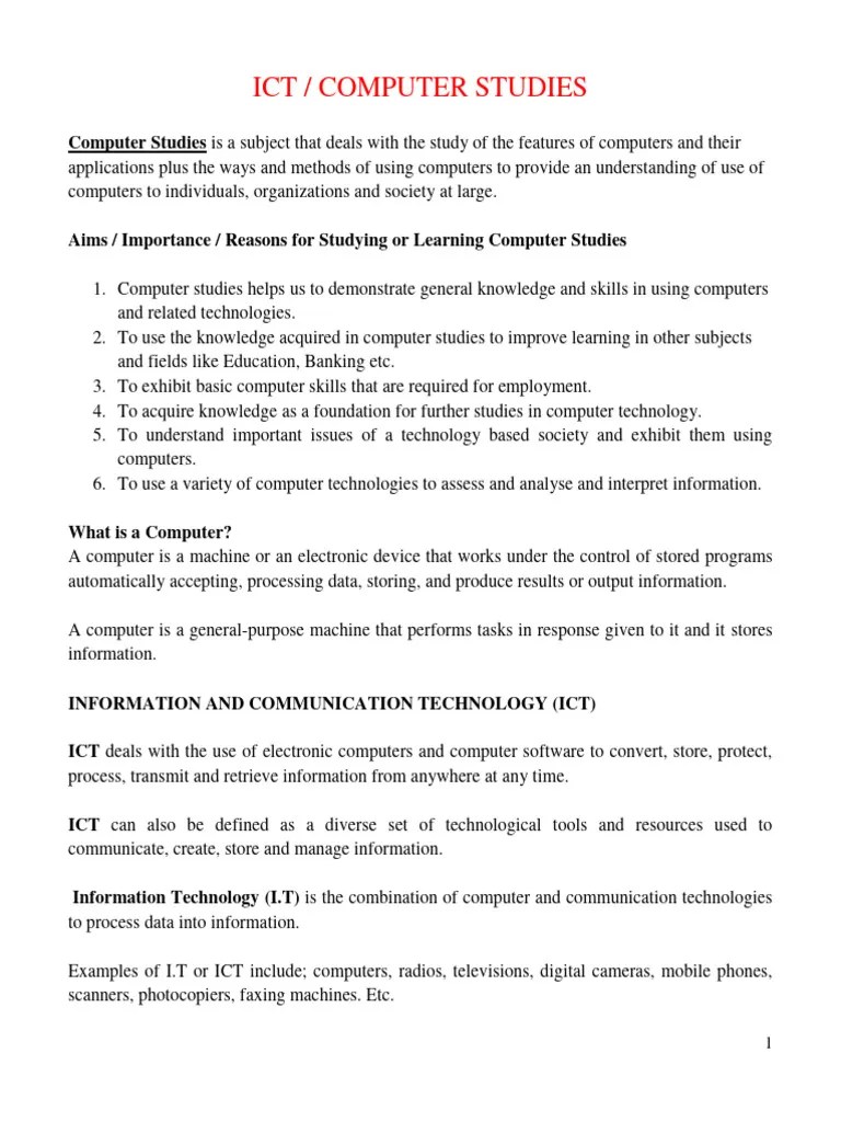 Ict Notes | PDF | Computer Data Storage | Central Processing Unit