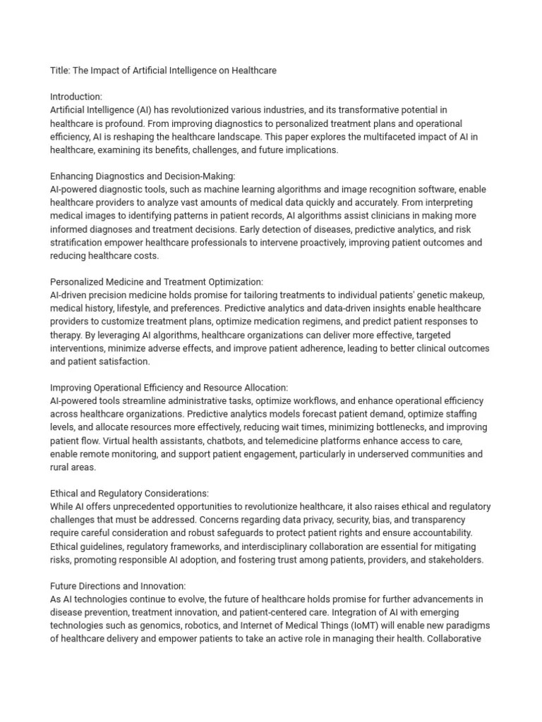 Title - The Impact Of Artificial Intelligence On Healthcare | PDF ...