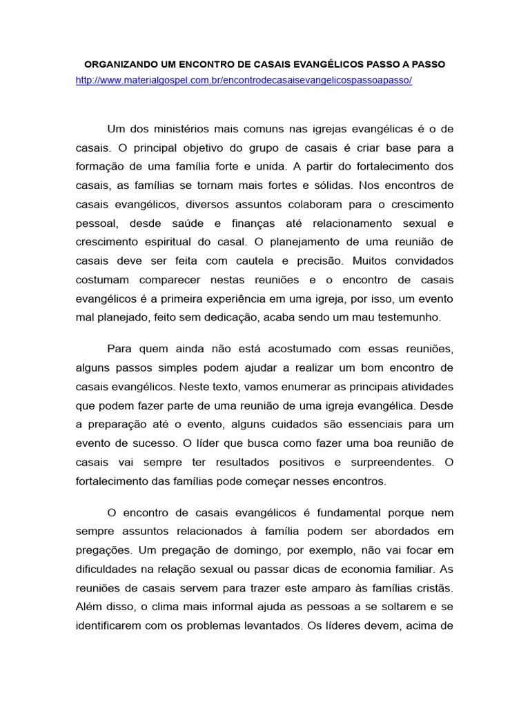 Organizando Um Encontro De Casais Evangélicos Passo A Passo | PDF ...