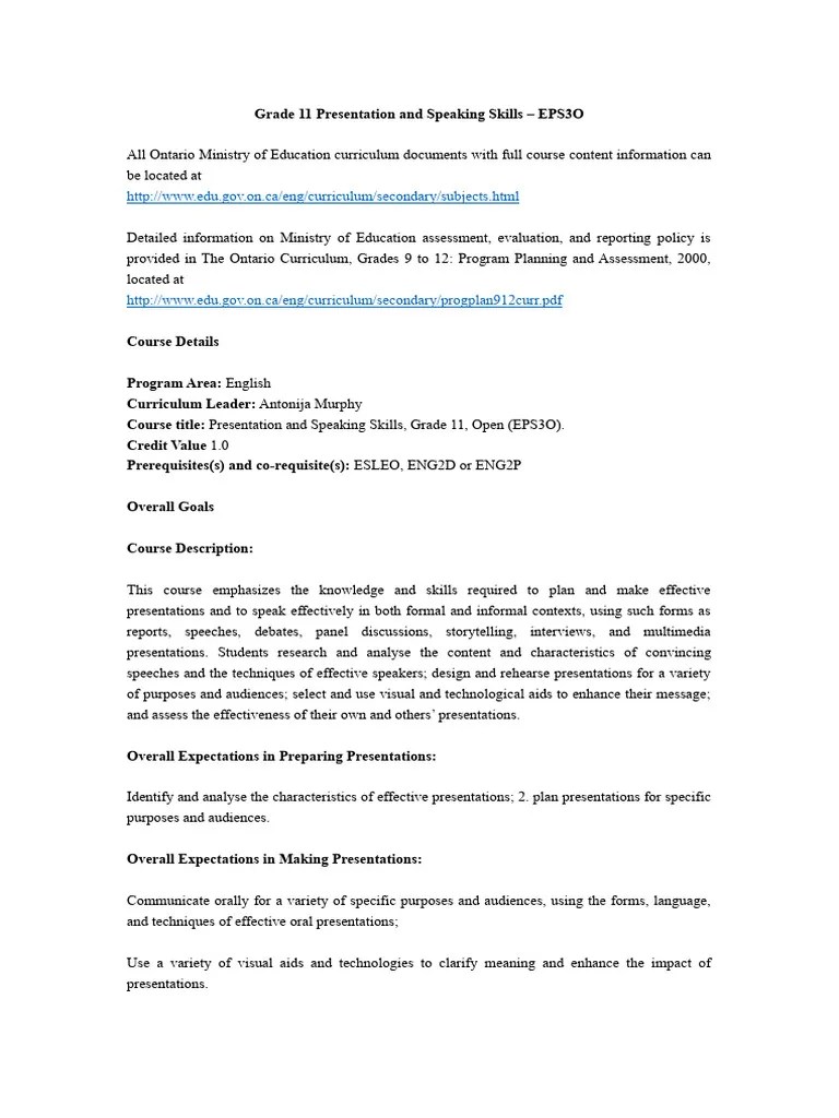 Speaking And Presentation Skills | PDF | Public Speaking | Educational ...